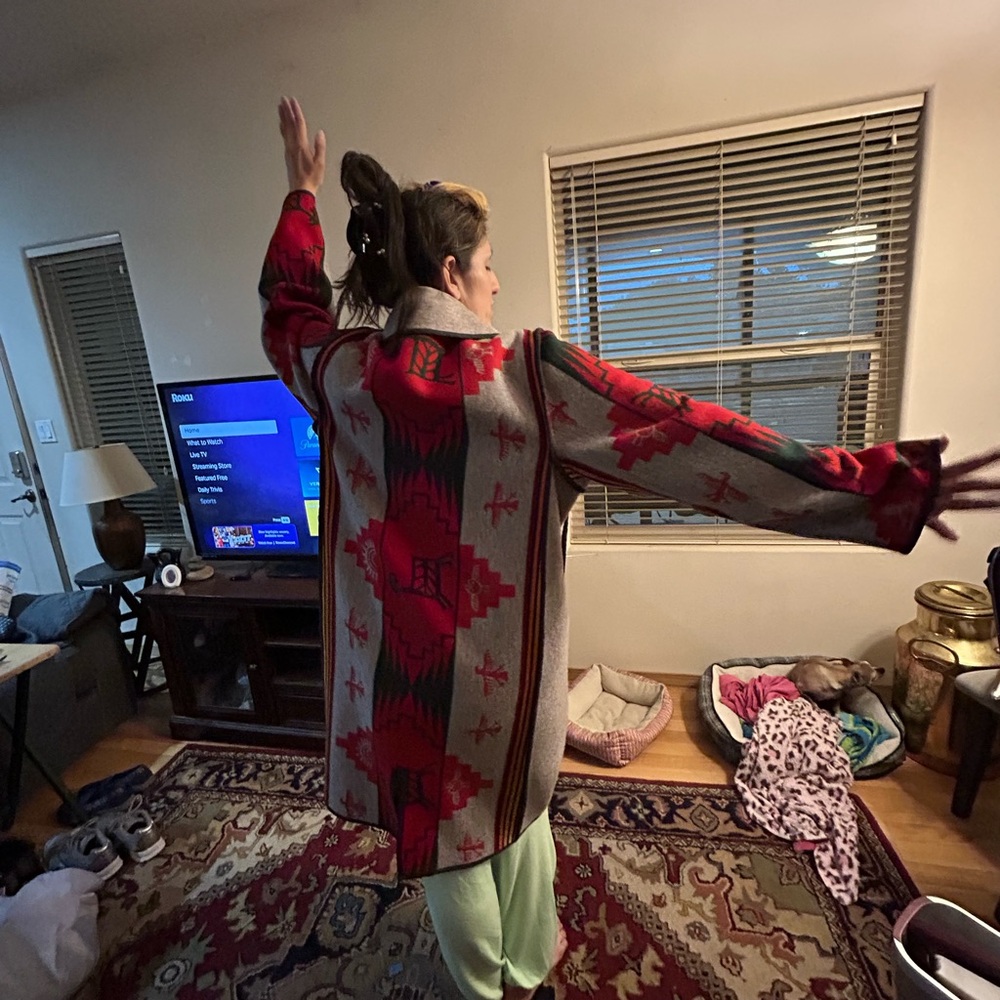Red and Gray Patterned Coat